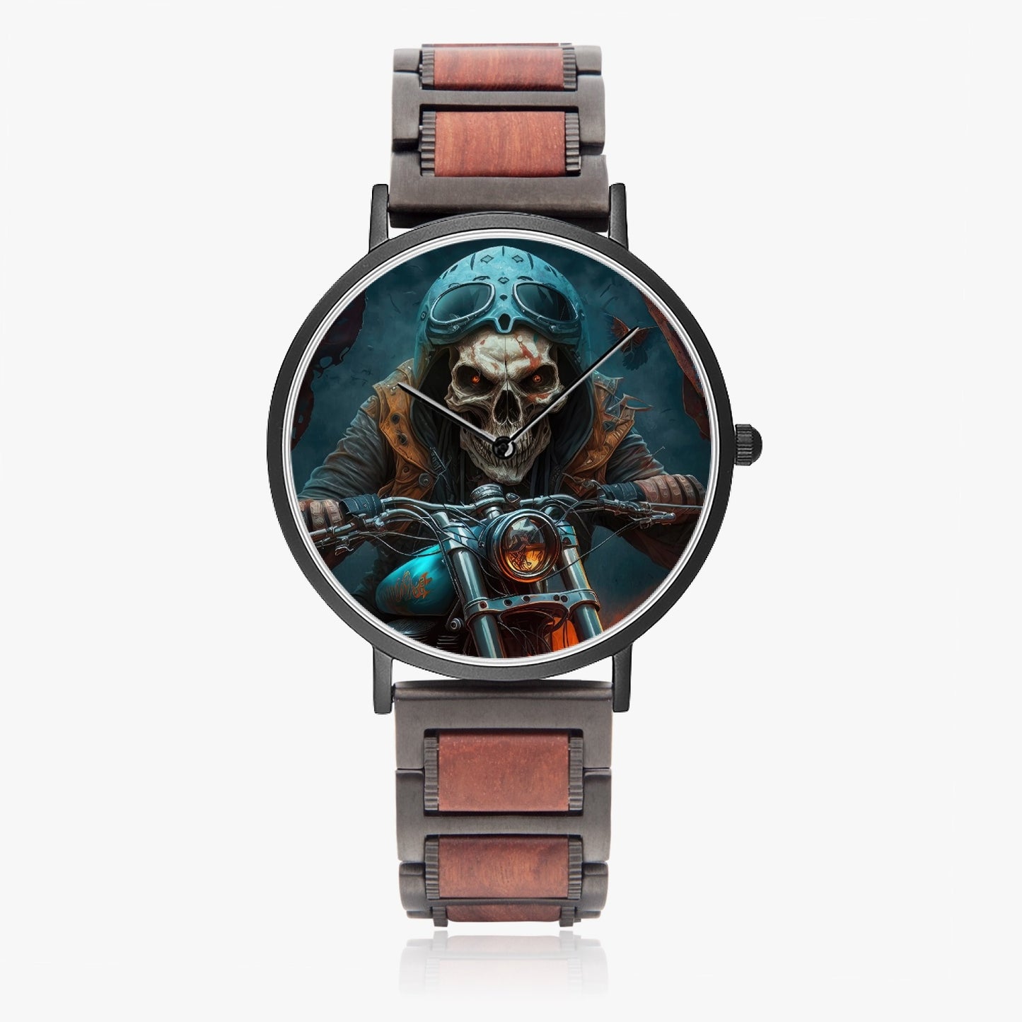 Skull Biker Riding Motorcycle New wooden Strap Quartz Watch