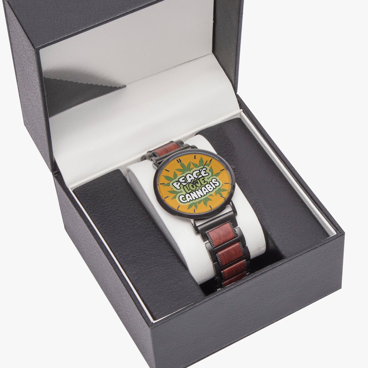 Love Peace Cannabis New Wooden Strap Quartz Watch - With Indicators