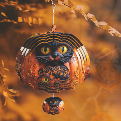 Halloween Cat in a  Pumpkin Shaped Wind Spinner