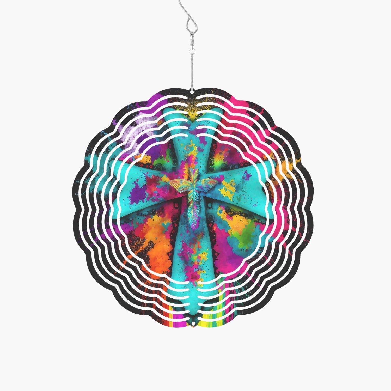 Tie Dye Blue Cross Wind Spinner