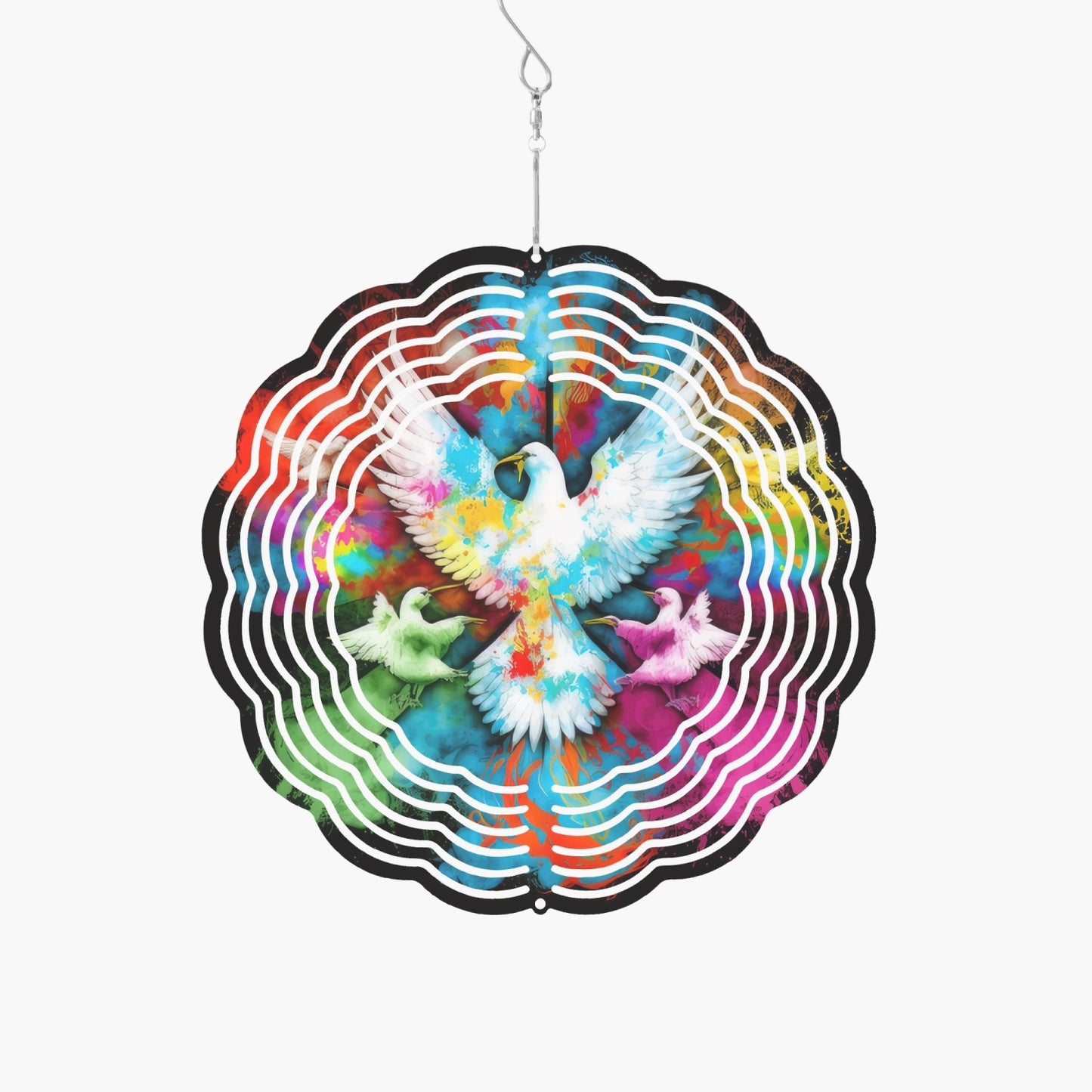 Beautiful Dove Tie Dye Wind Spinner