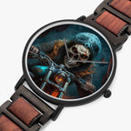Skull Biker Riding Motorcycle New wooden Strap Quartz Watch