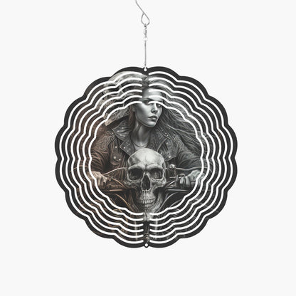Skull Biker Chic With Motorcycle Wind Spinner
