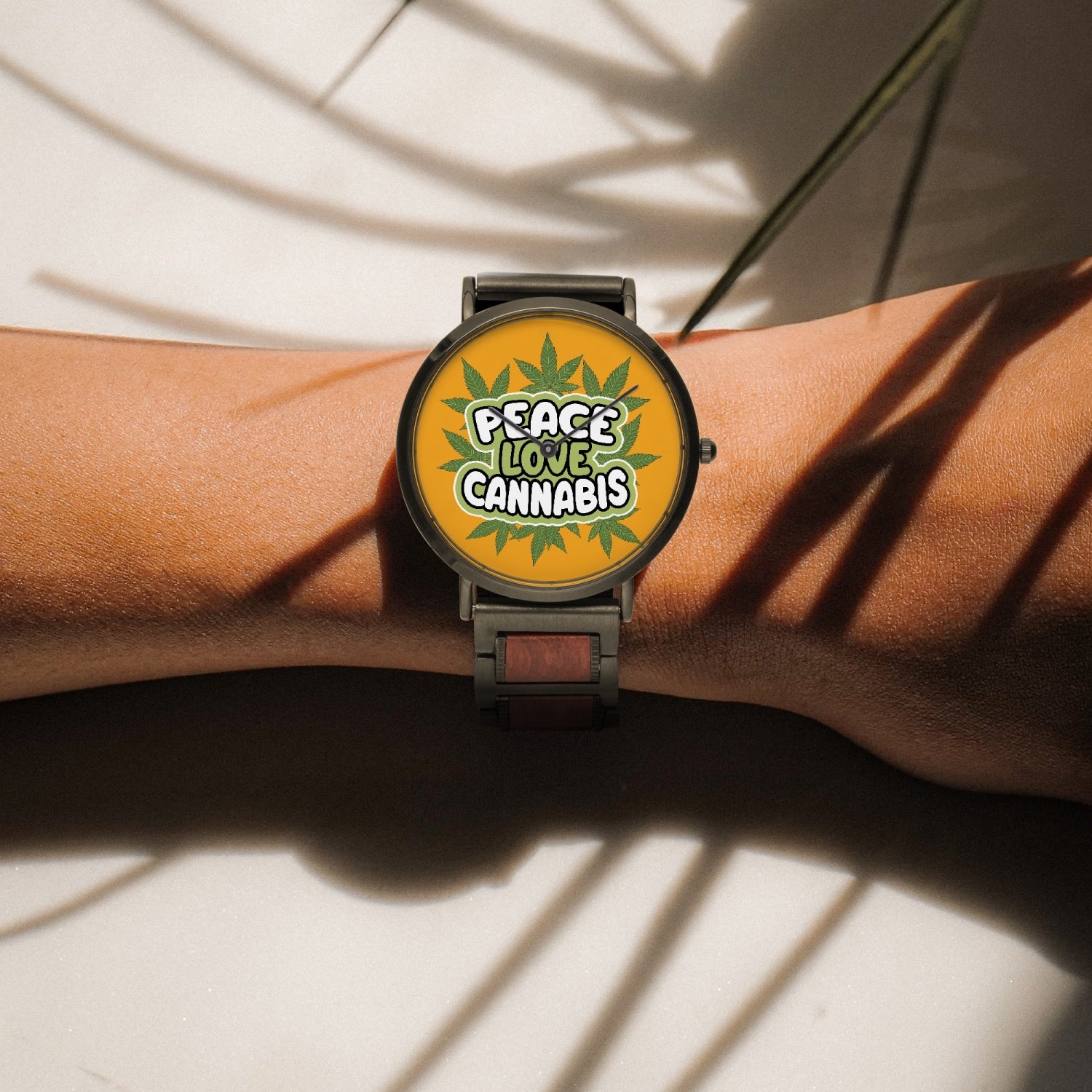 Love Peace Cannabis New Wooden Strap Quartz Watch - With Indicators