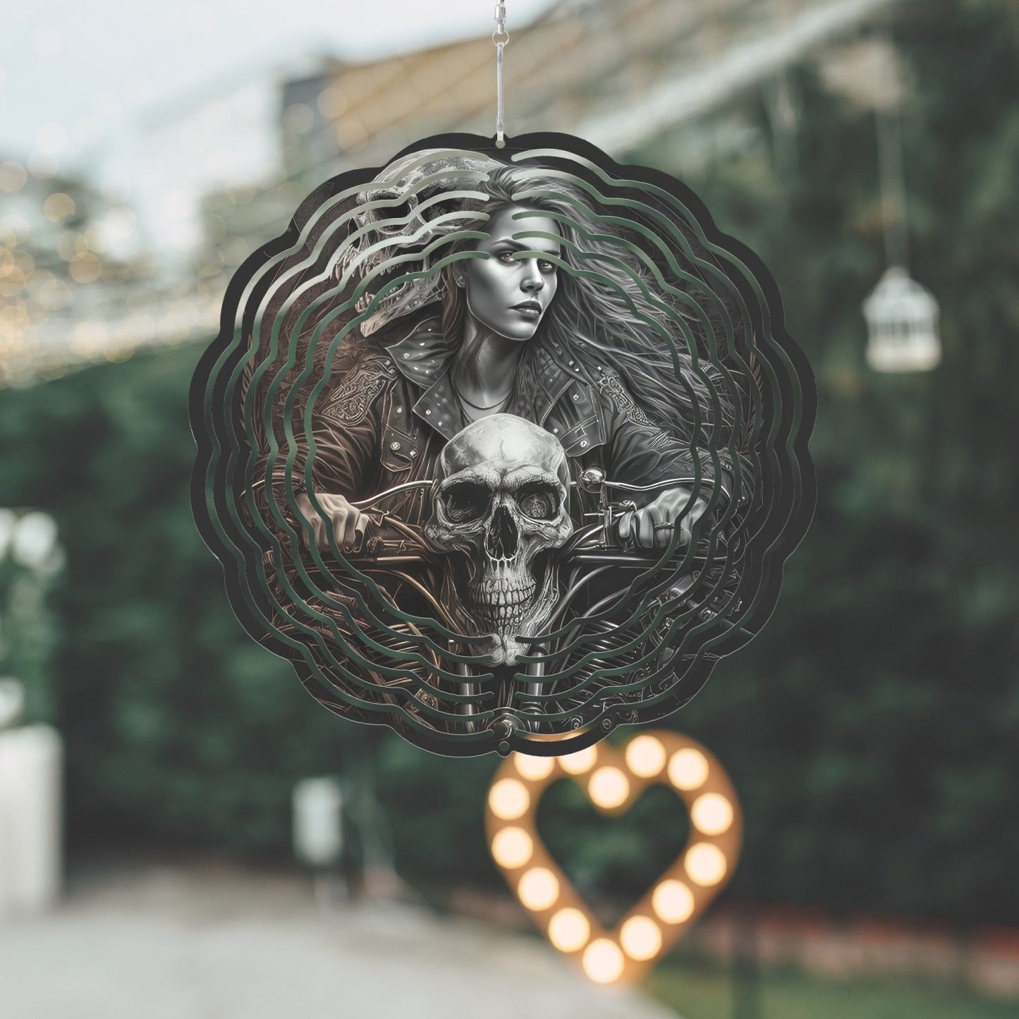 Skull Biker Chic With Motorcycle Wind Spinner