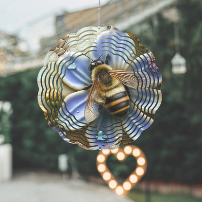 Beautiful Bee on Purple-Blue Flower 885. Wind Spinner