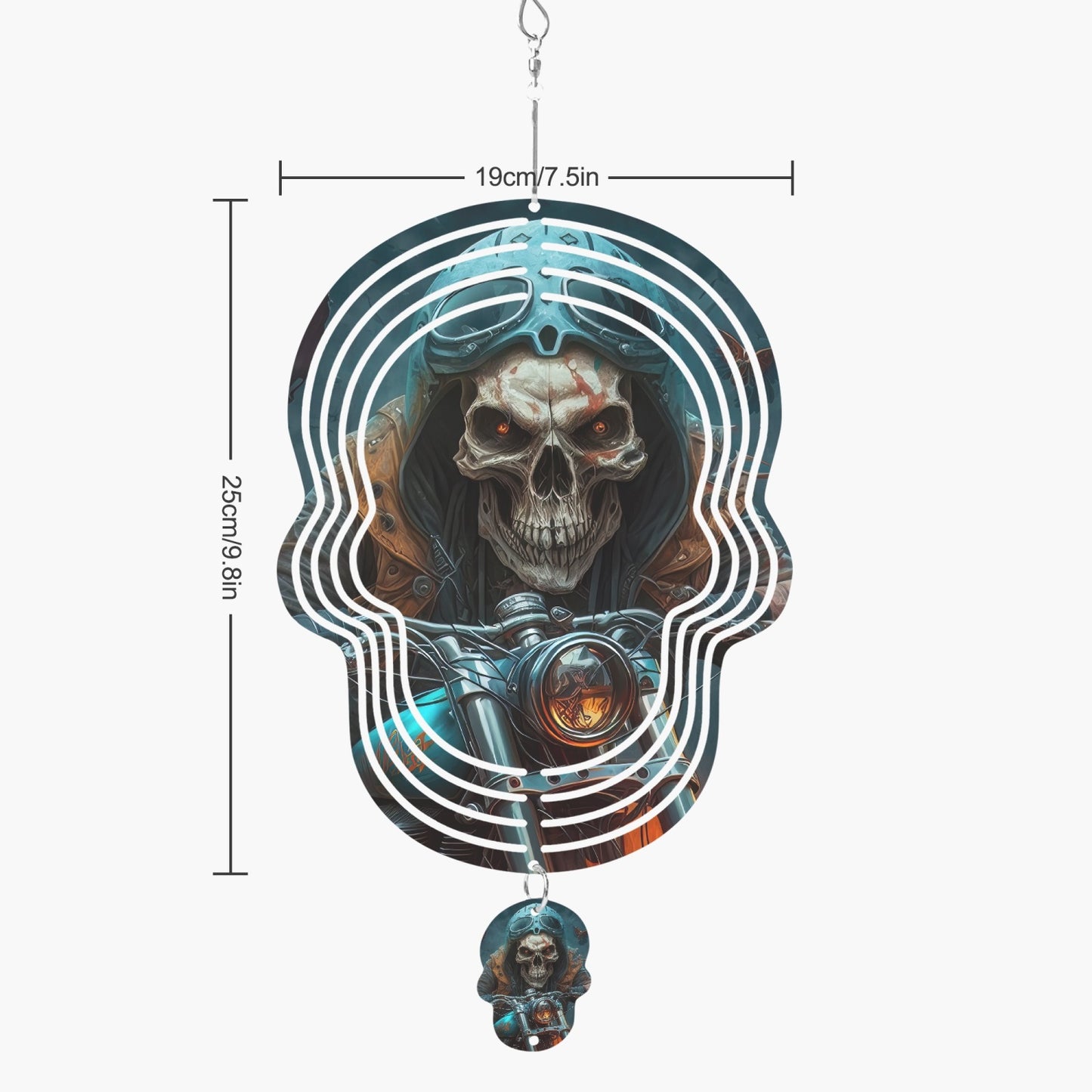 Skull Biker On Motorcycle on a  Skull Wind Spinner