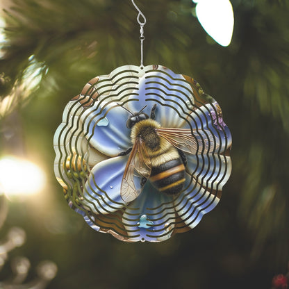 Beautiful Bee on Purple-Blue Flower 885. Wind Spinner