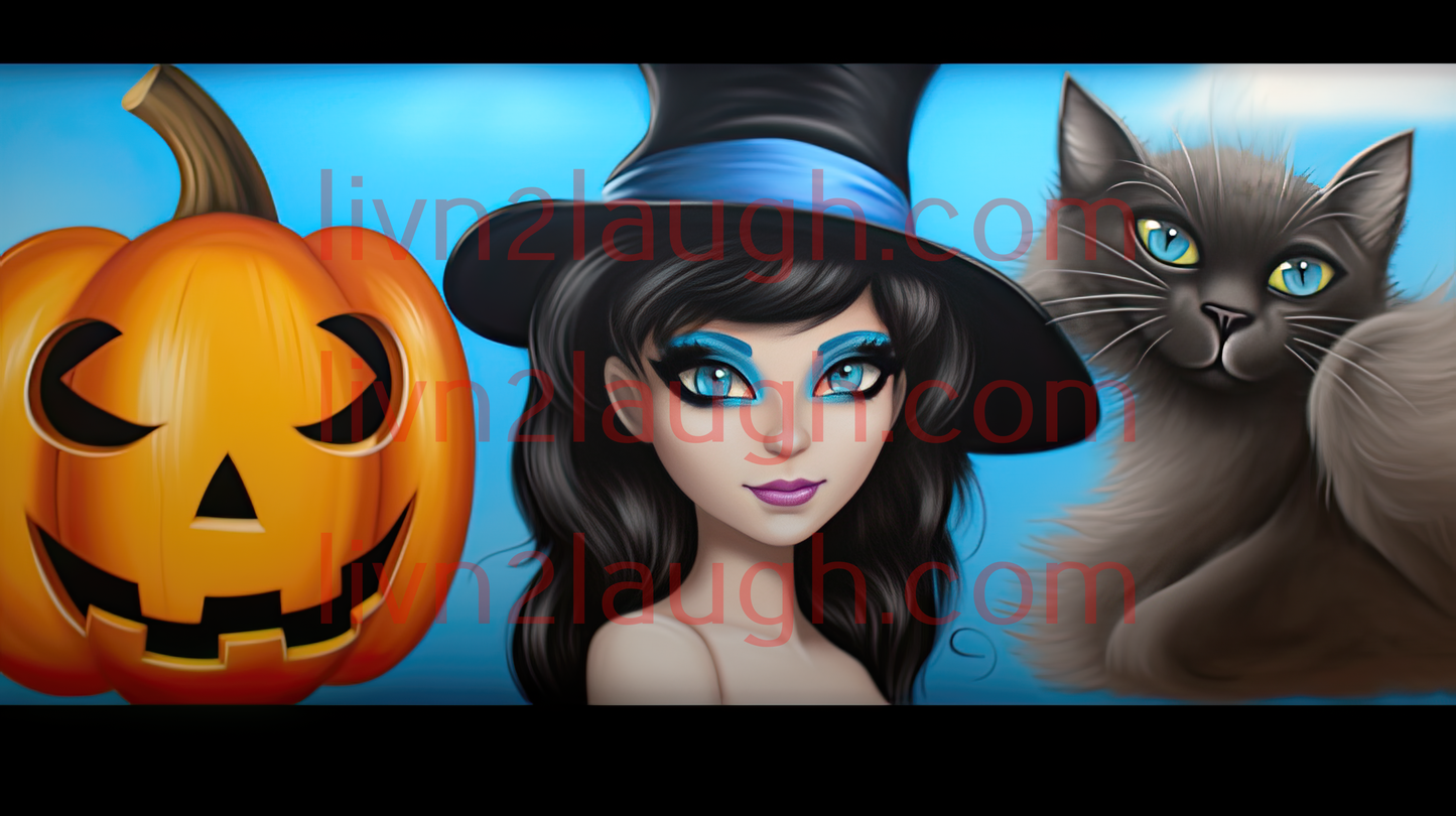 Beautiful Witch -Cat- Pumpkin Halloween Fall Tumbler 20oz