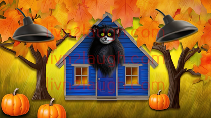 Big Eyed Animal With Black Fur For Fall Halloween, Halloween House With Leaves Tumbler 20oz