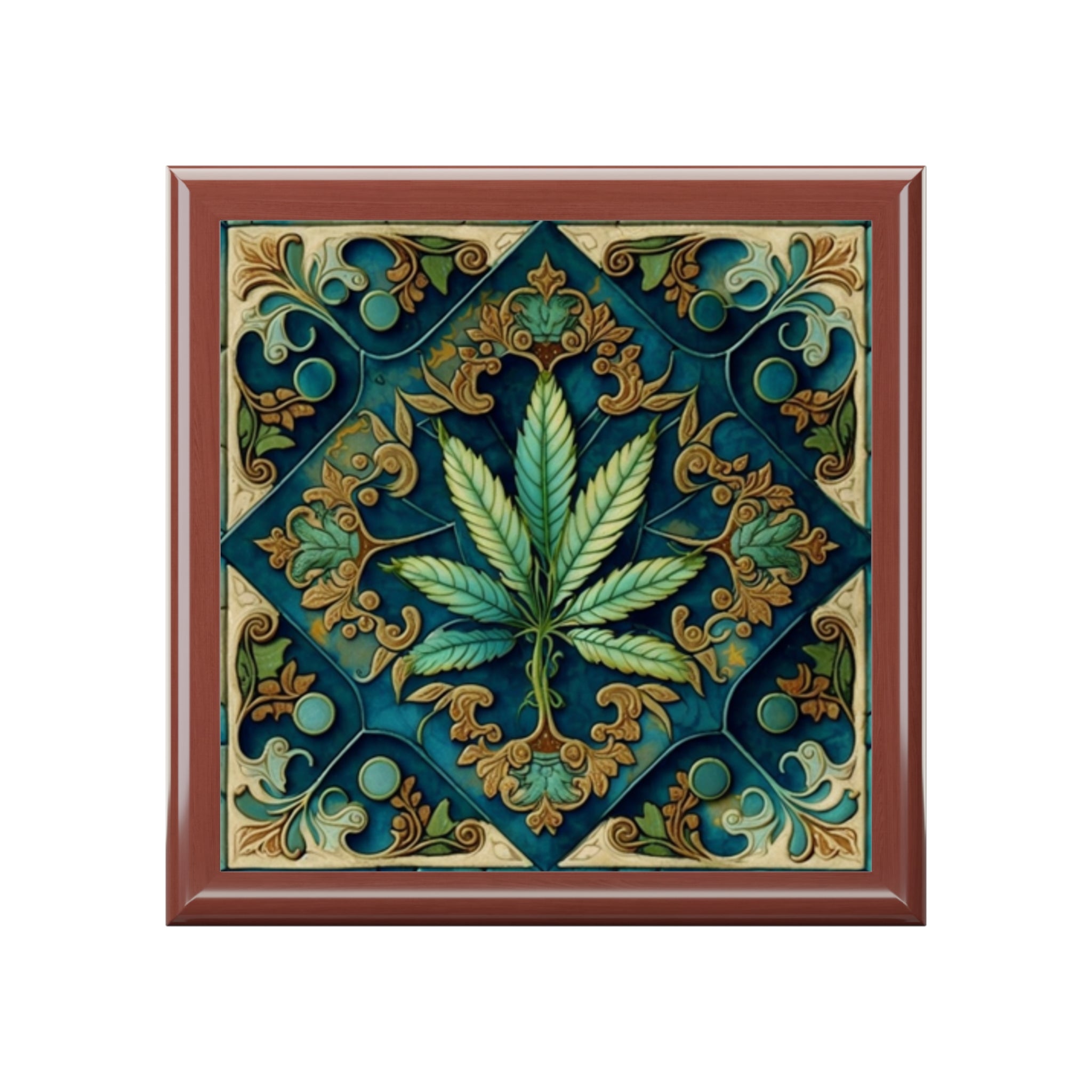 Marijuana Leaf Blue Green Collage Jewelry Box