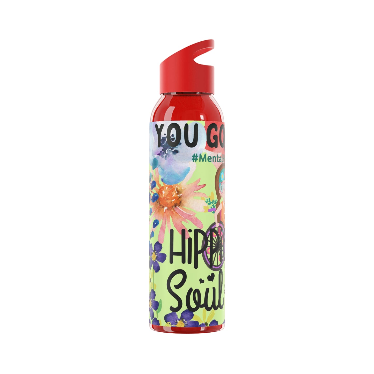 You Good Sis ? Mental Health Awareness Hippie Chic , Wheelchair Green Background Sky Water Bottle