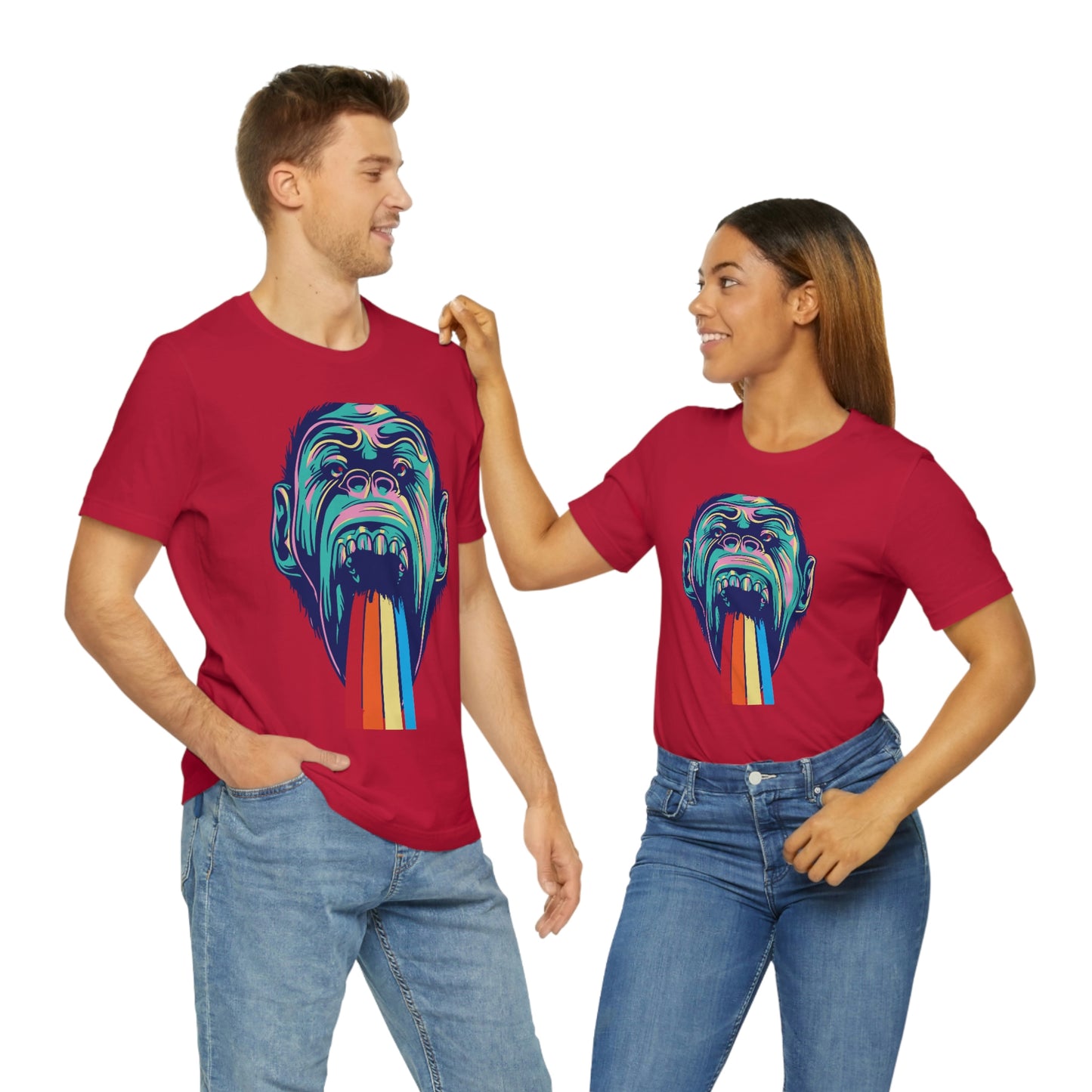 Color Ape Pouring flowing Rainbow Out His Mouth, Unisex Jersey Short Sleeve Tee