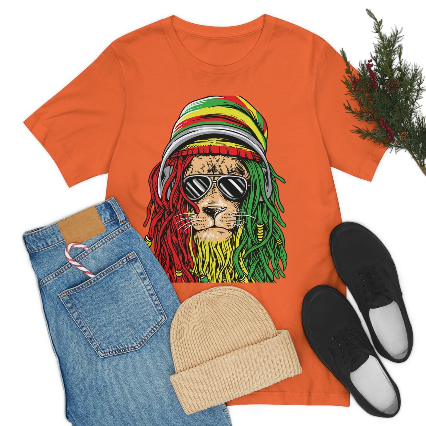 Reggae Lion With Dread locks with Hat, Unisex Jersey Short Sleeve Tee