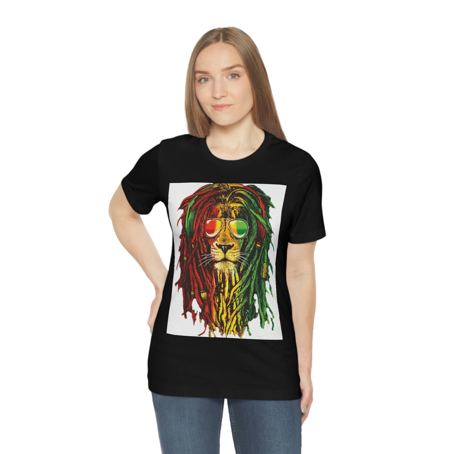 Reggae Lion With Dread locks, Unisex Jersey Short Sleeve Tee