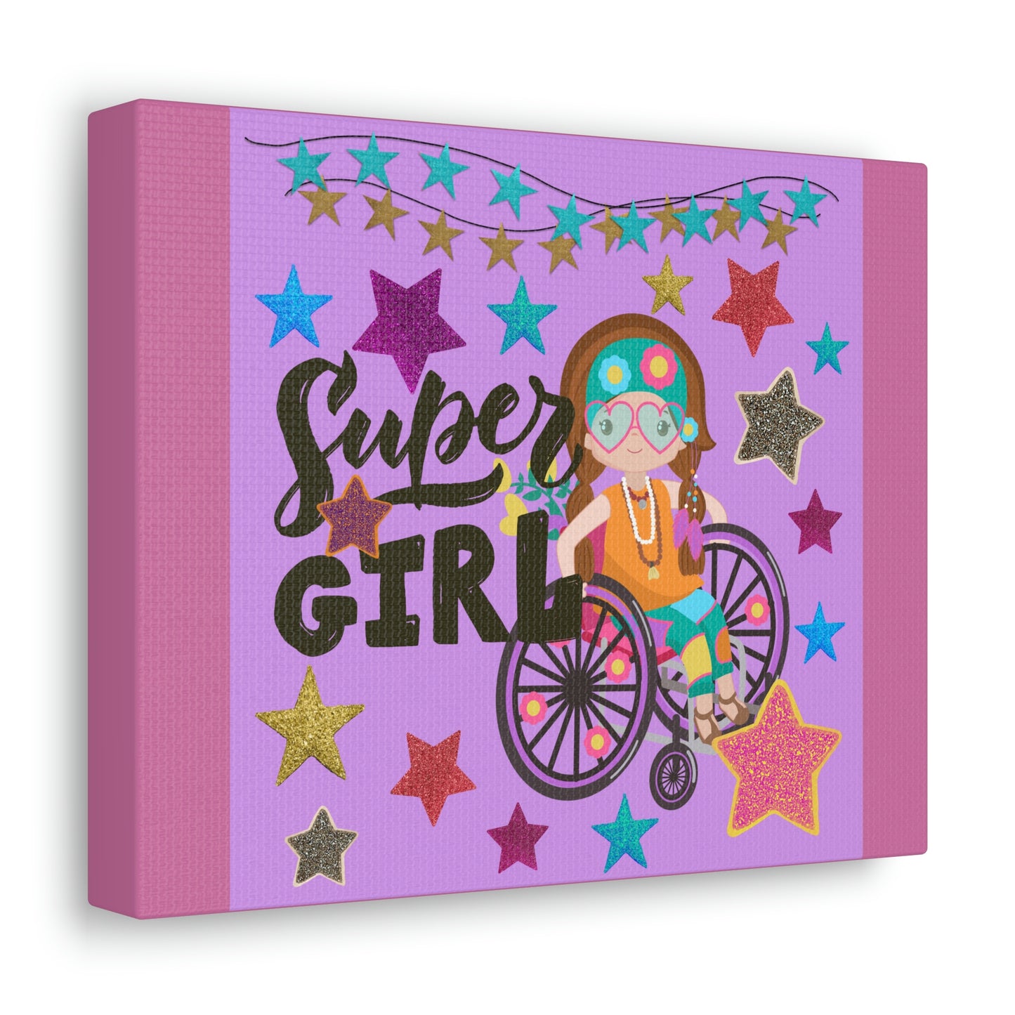 Super Girl Purple, Girl In Wheelchair Collage Canvas Gallery Wraps