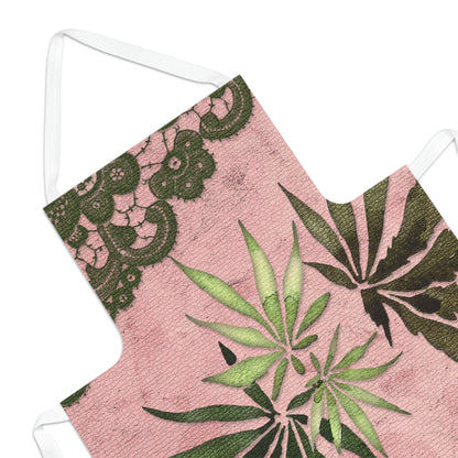 Grey Lace Gorgeous Pink Designed Marijuana 420 Weed Leaf Adult Apron