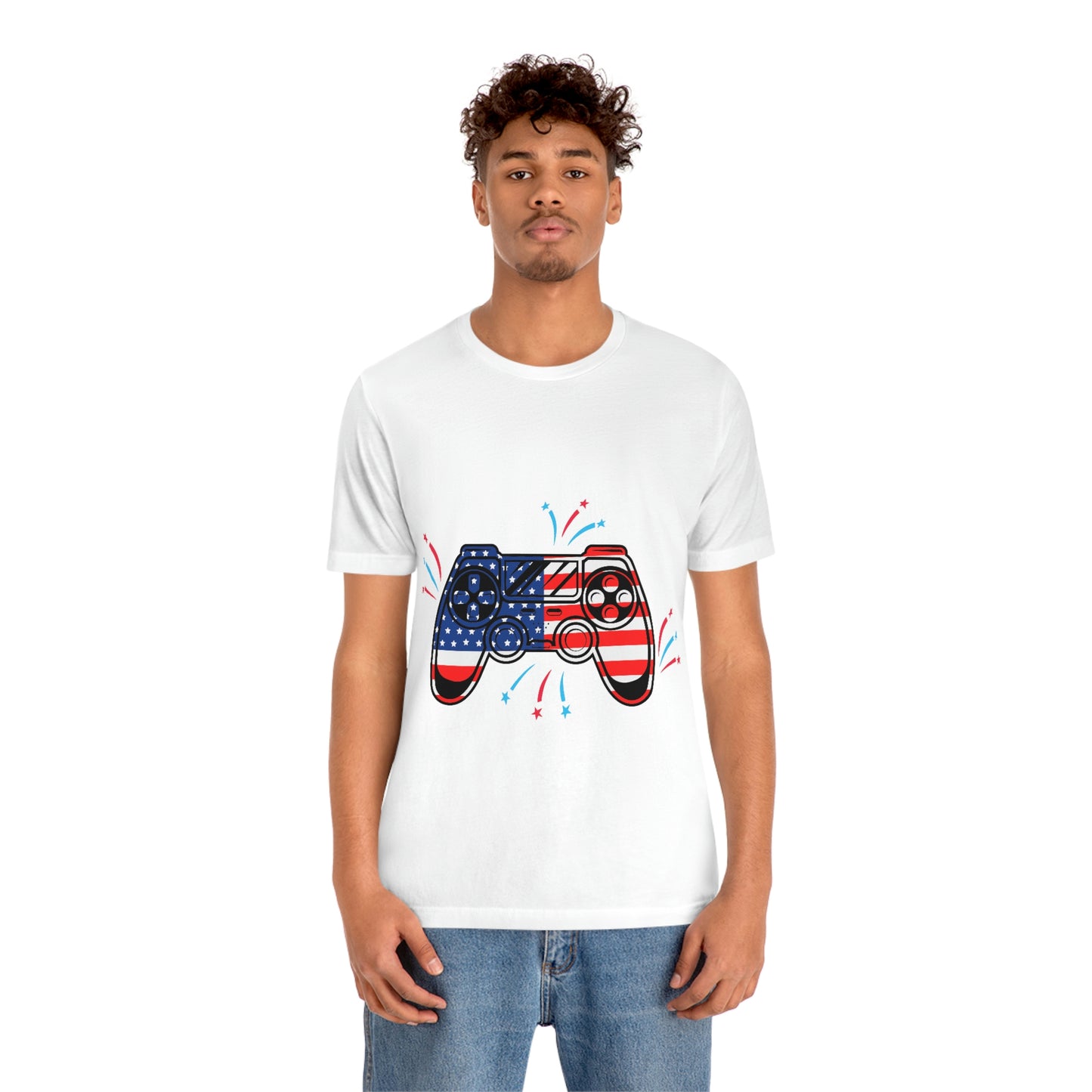 American Flag, Fourth Of July 4th , American Flag Game Controller Unisex Jersey Short Sleeve Tee