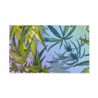 Pinkish Purple And Blue Beautiful Background With Marijuana Pot Weed 420 With Green Leaves Background Hand Towel