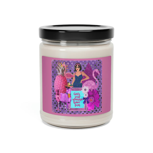 Purple And Purle, Collage flamingo Llama Pineapple Roses And More Scented Soy Candle, 9oz