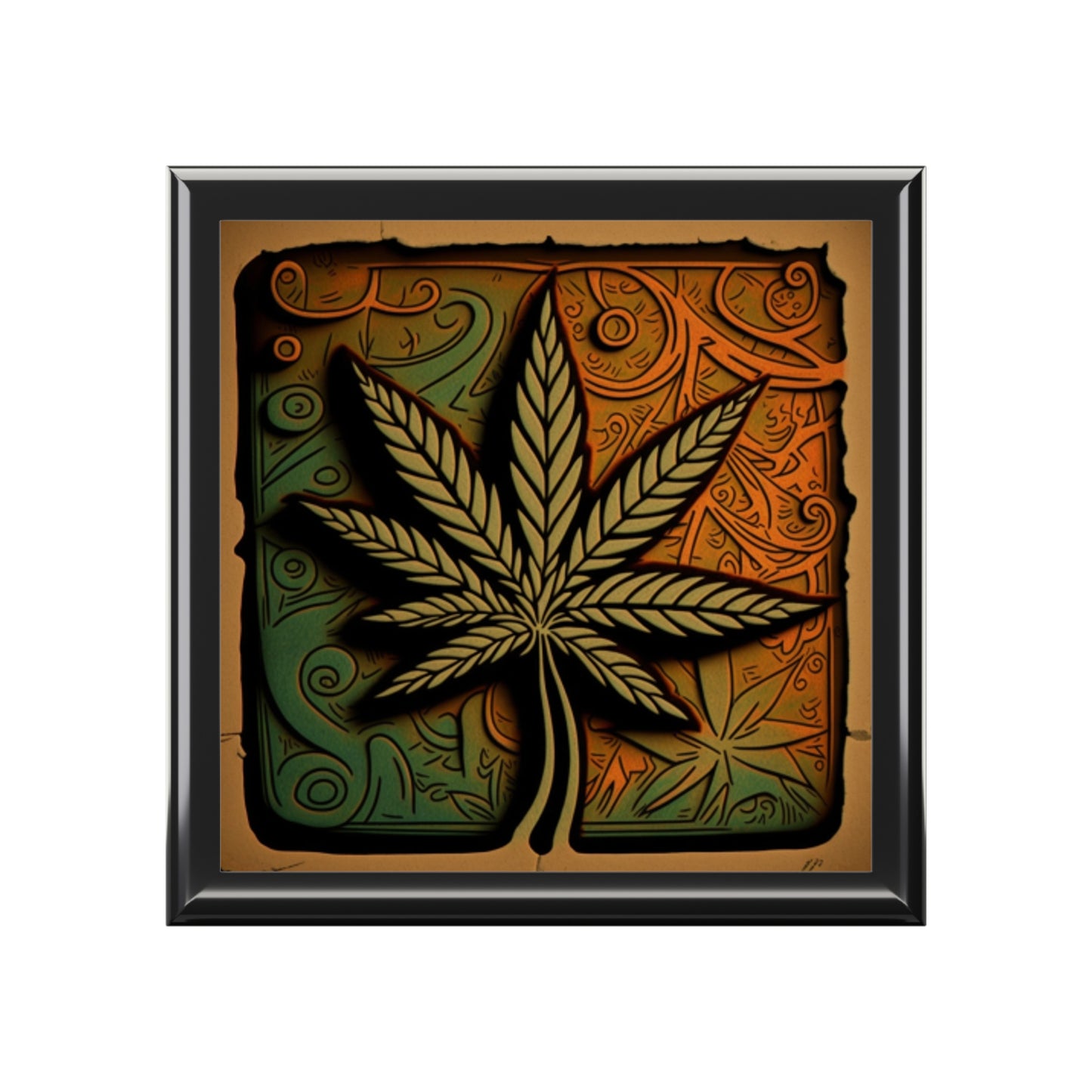 Marijuana Leaf Multi Blue and Green Collage Jewelry Box