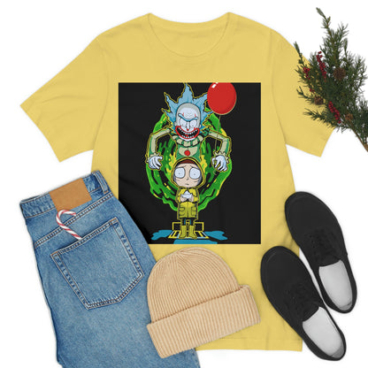 Scary Clown With Red Balloon And Kid In Yellow Rain Jacket - It Cover Unisex Jersey Short Sleeve Tee