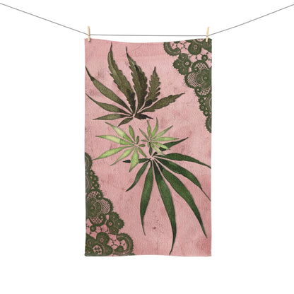 Grey Lace Gorgeous Pink Beautiful Multicolored 420 Weed Pot Marijuana Leaf Hand Towel