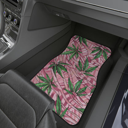 Sassy Pink And Green 420 Weed Marijuana Leaf Car Mats (Set of 4)