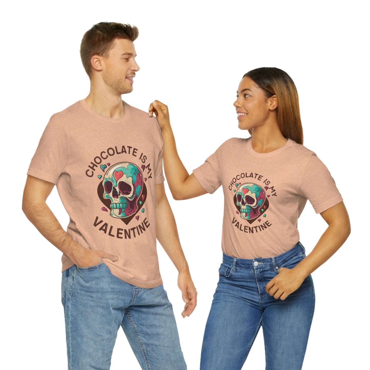 Chocolate Is My Friend My Valentine Skull Unisex Jersey Short Sleeve Tee