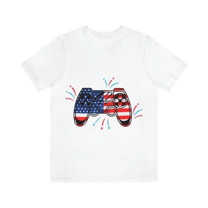 American Flag, Fourth Of July 4th , American Flag Game Controller Unisex Jersey Short Sleeve Tee