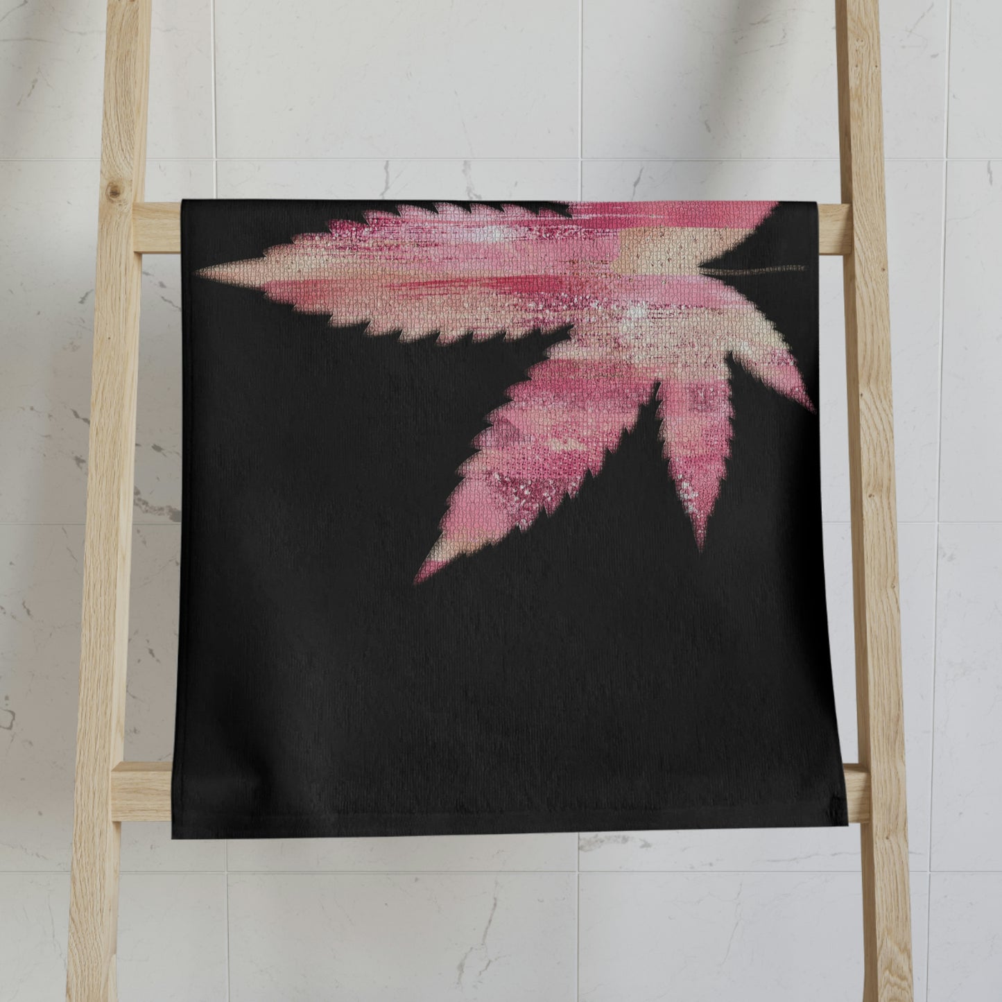 Sassy Single Pink Leaf With Black Background 420 Weed Pot Marijuana Leaf Hand Towel