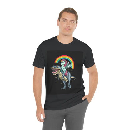 Unicorn Riding a dinosaur, Unisex Jersey Short Sleeve Tee