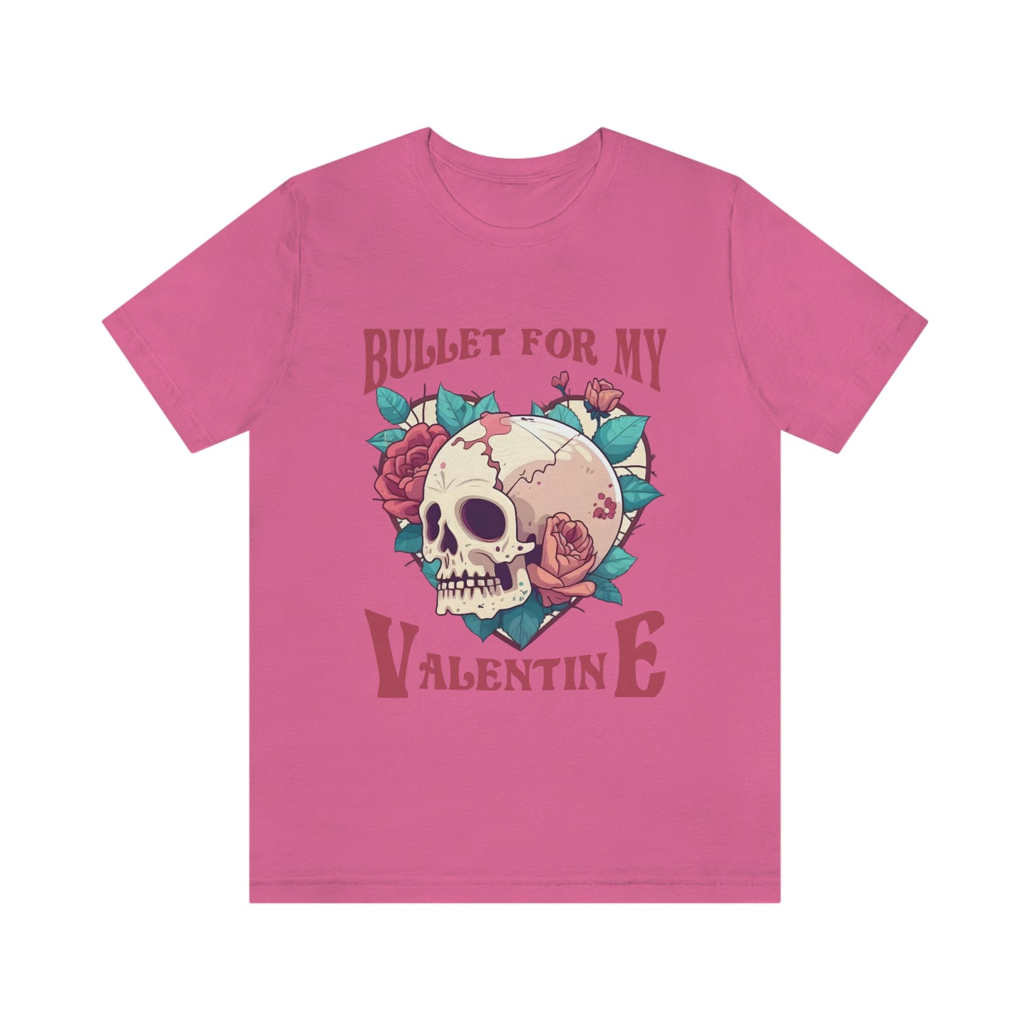 Bullet For My Valentine Skull With Red Roses Unisex Jersey Short Sleeve Tee