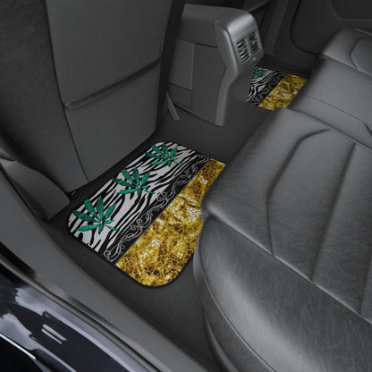 Gold And Zebra White And Black Marijuana Pot 420 Leaf Car Mats (Set of 4)