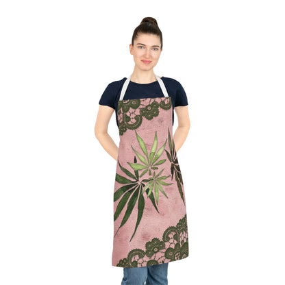 Grey Lace Gorgeous Pink Designed Marijuana 420 Weed Leaf Adult Apron