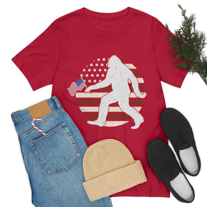 Big Foot American Flag, Fourth Of July 4th Unisex Jersey Short Sleeve Tee