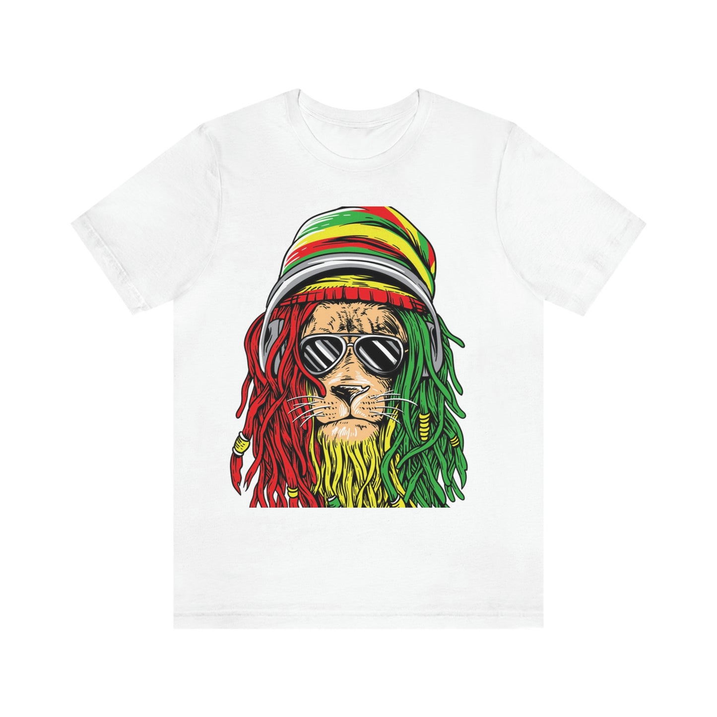 Reggae Lion With Dread locks with Hat, Unisex Jersey Short Sleeve Tee