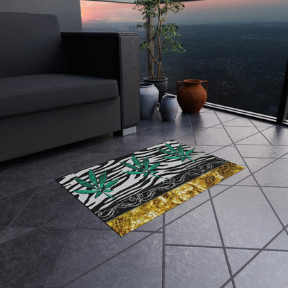 Gold And Zebra White And Black Marijuana Pot Weed Leaf 420 Weed Pot Marijuana Leaf Outdoor Rug