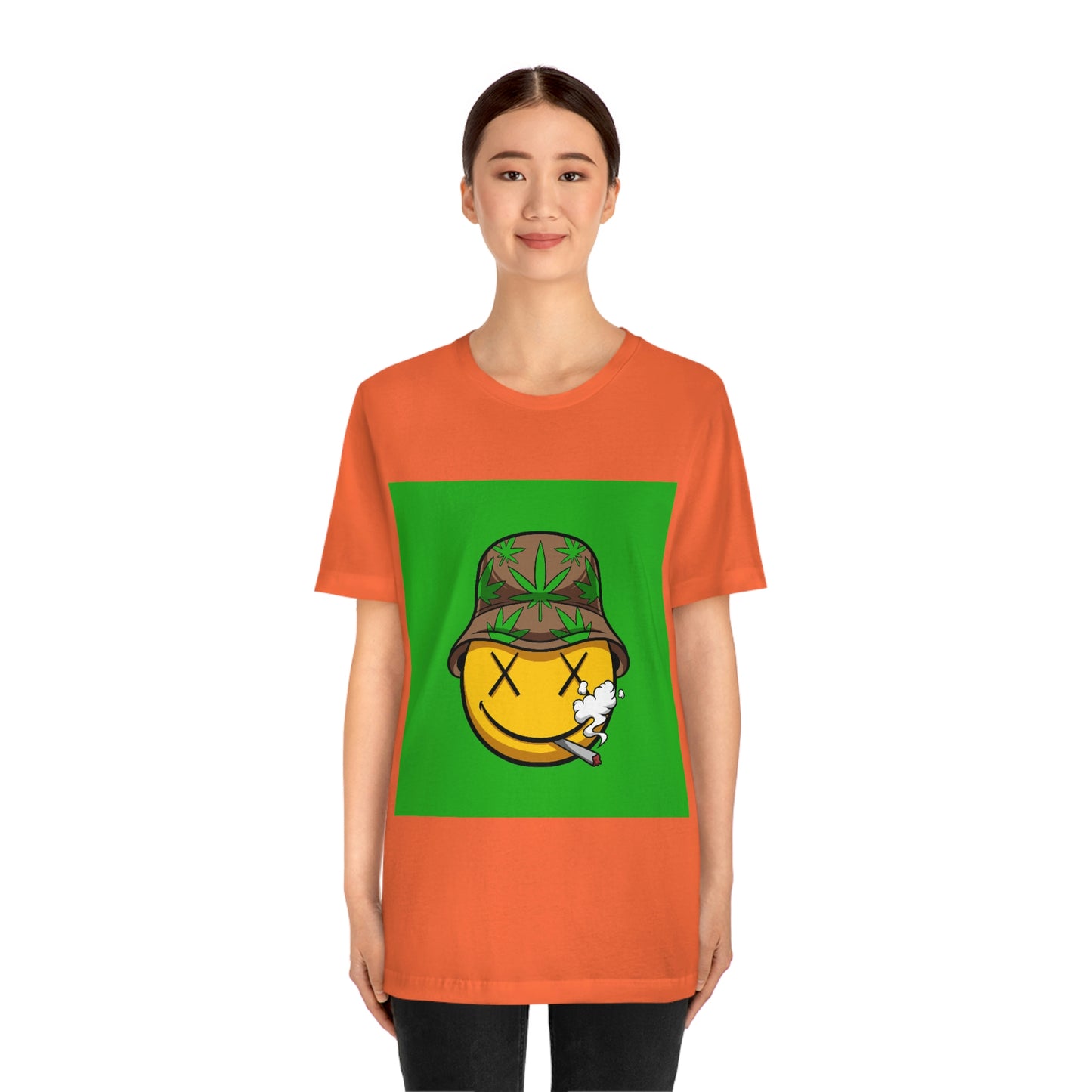 Blazed Happy Face With Hat & Pot Leafs, Unisex Jersey Short Sleeve Tee