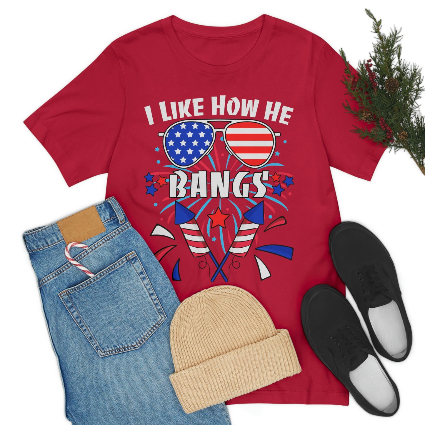 I Like How He Bangs American Flag, Fourth Of July 4th , American Flag Glasses Unisex Jersey Short Sleeve Tee