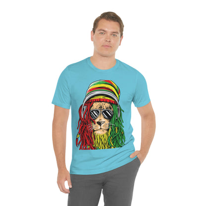 Reggae Lion With Dread locks with Hat, Unisex Jersey Short Sleeve Tee