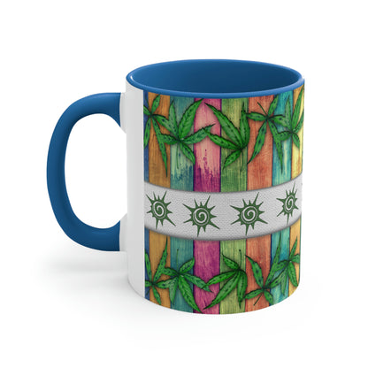 Beautiful Multicolored Pot, Weed, Marijuana Leaf Accent Coffee Mug, 11oz