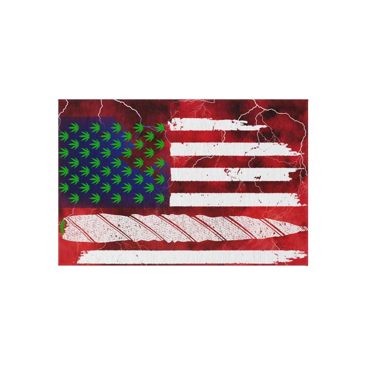 Flag Red, White And Blue Beautiful Red Background With Marijuana Pot Weed 420 Outdoor Rug