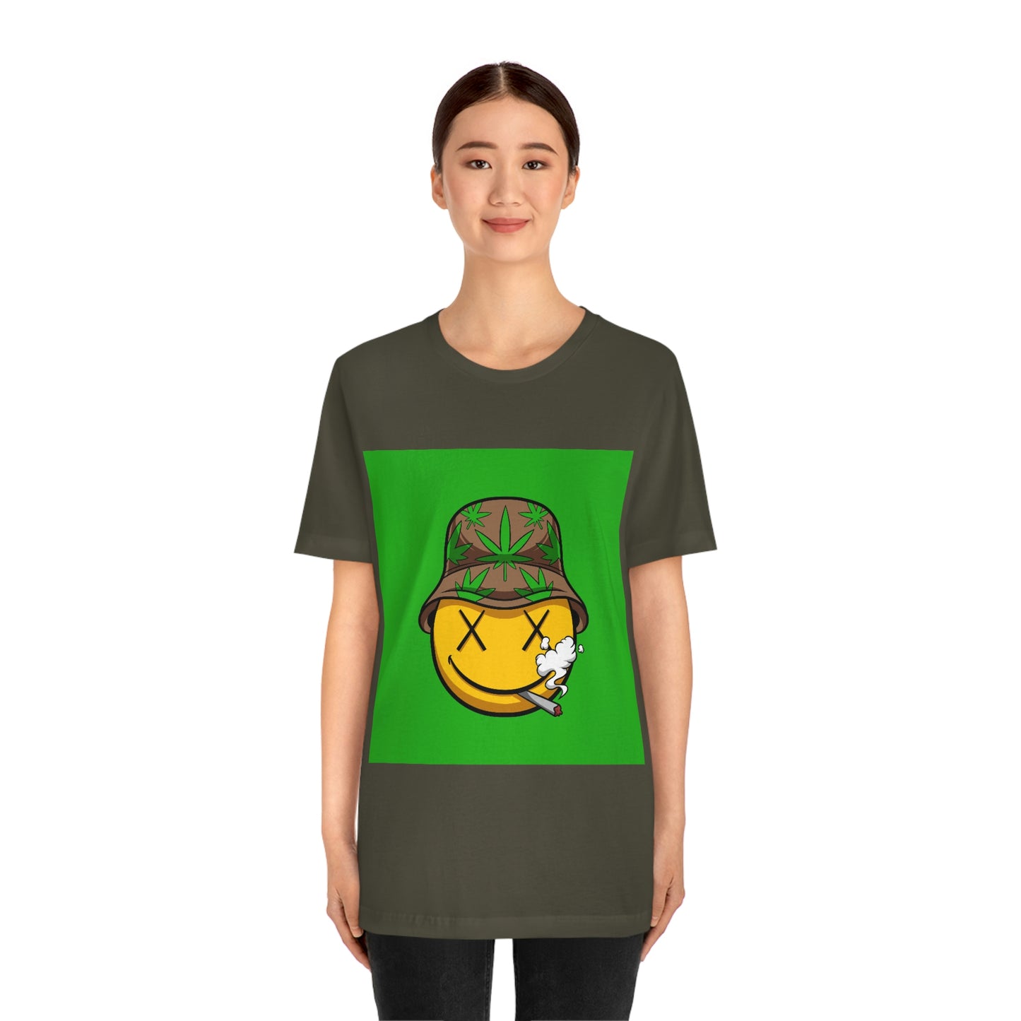 Blazed Happy Face With Hat & Pot Leafs, Unisex Jersey Short Sleeve Tee