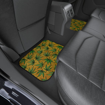 Gold And Green Marijuana Pot Weed Leaf With Gold Background 420 Car Mats (Set of 4)