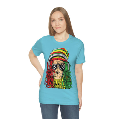 Reggae Lion With Dread locks with Hat, Unisex Jersey Short Sleeve Tee