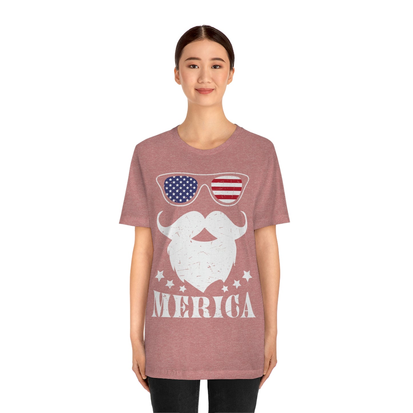 American Flag Sunglass Beard And Merican With Stars Unisex Jersey Short Sleeve Tee