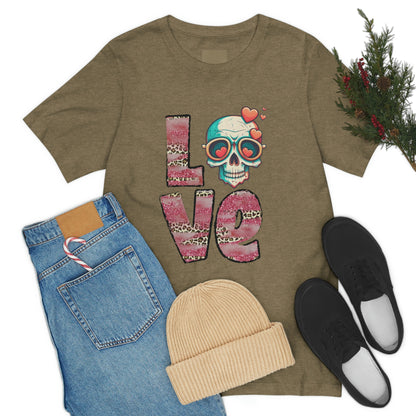 Love Valentine Skull With Red Roses Unisex Jersey Short Sleeve Tee