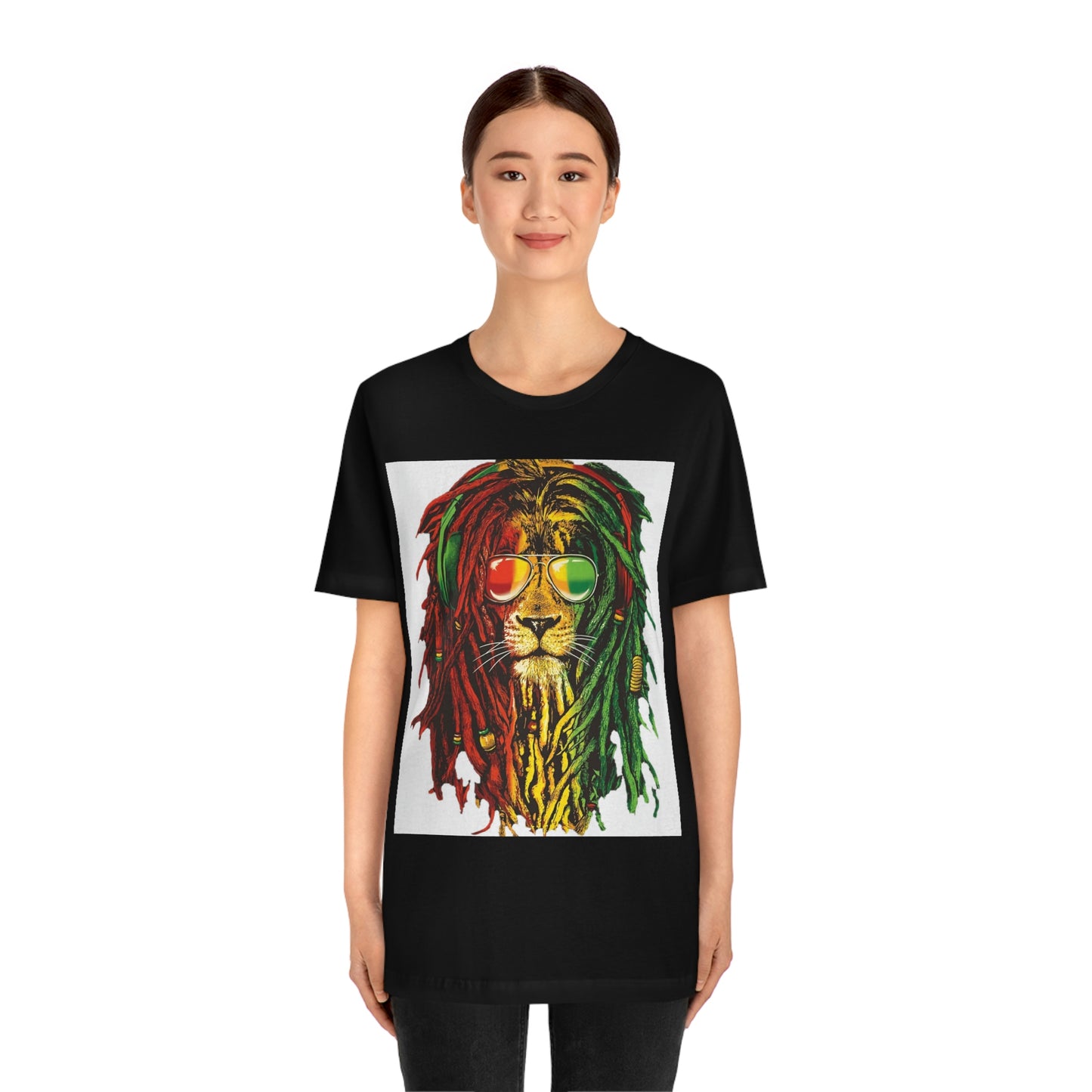 Reggae Lion With Dread locks, Unisex Jersey Short Sleeve Tee