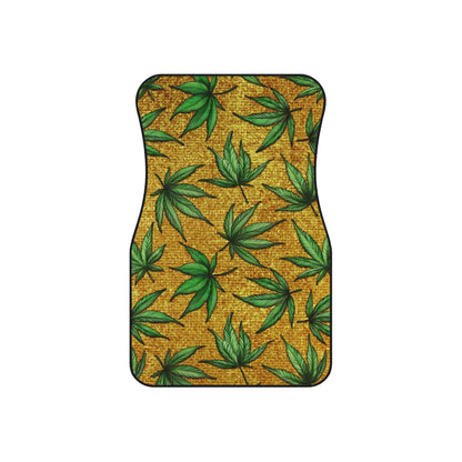 Gold And Green Marijuana Pot Weed Leaf With Gold Background 420 Car Mats (Set of 4)